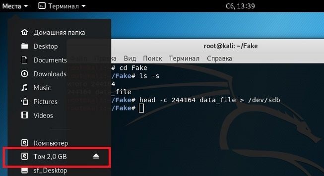 объём флешки в проводнике кали