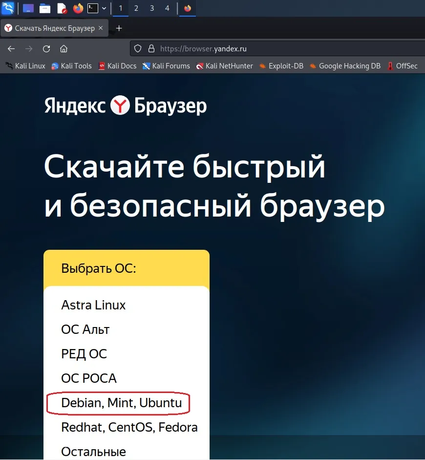 яндекс для кали линукс